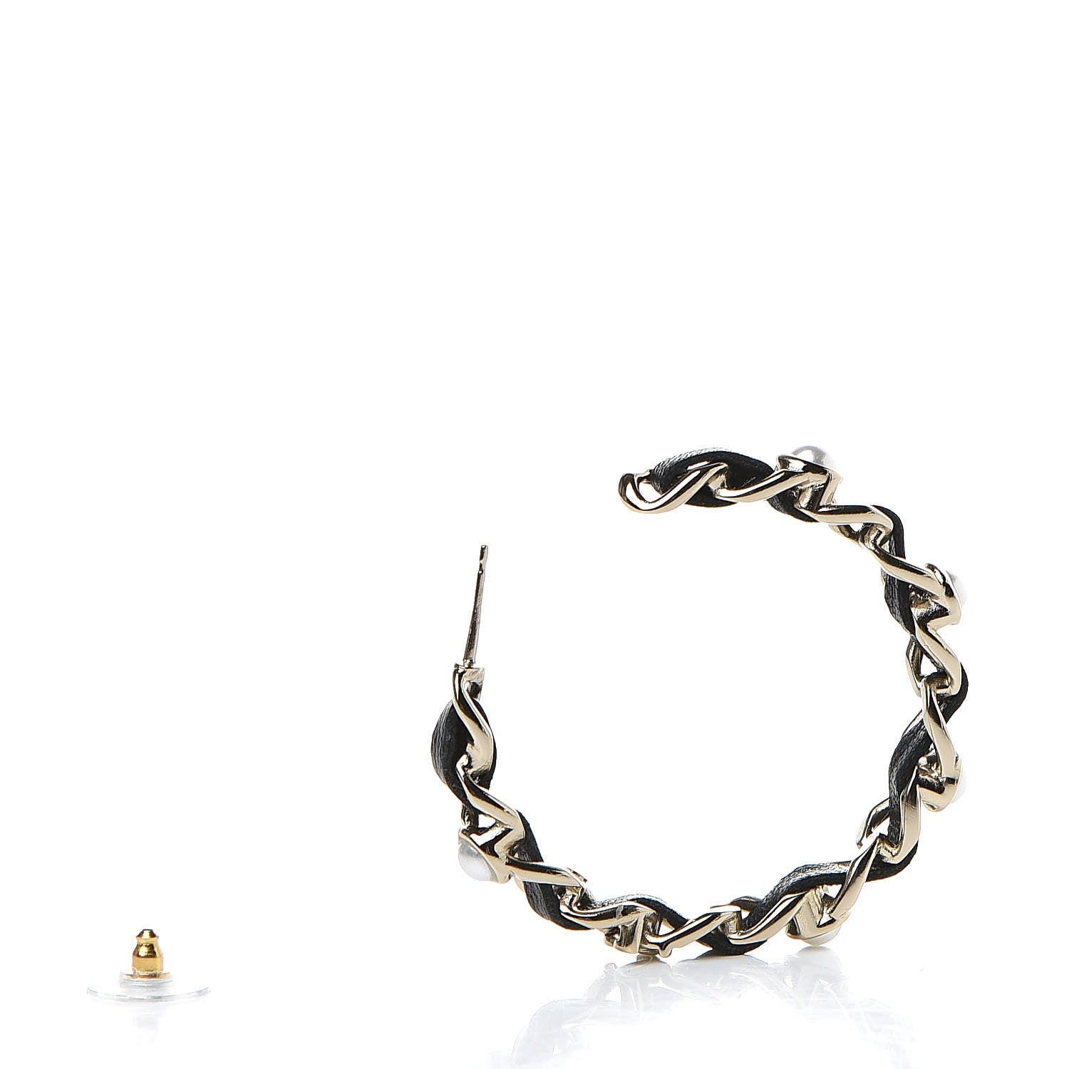 Chanel Lambskin Pearl CC Chain Hoop Earrings Gold Black 3 of 5