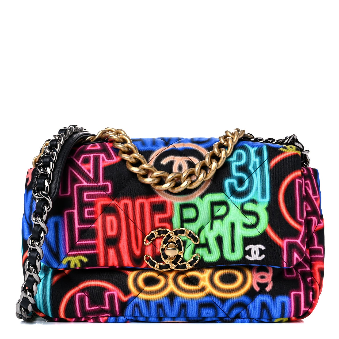 Fabric Printed Medium Chanel 19 Flap Black Multicolor
