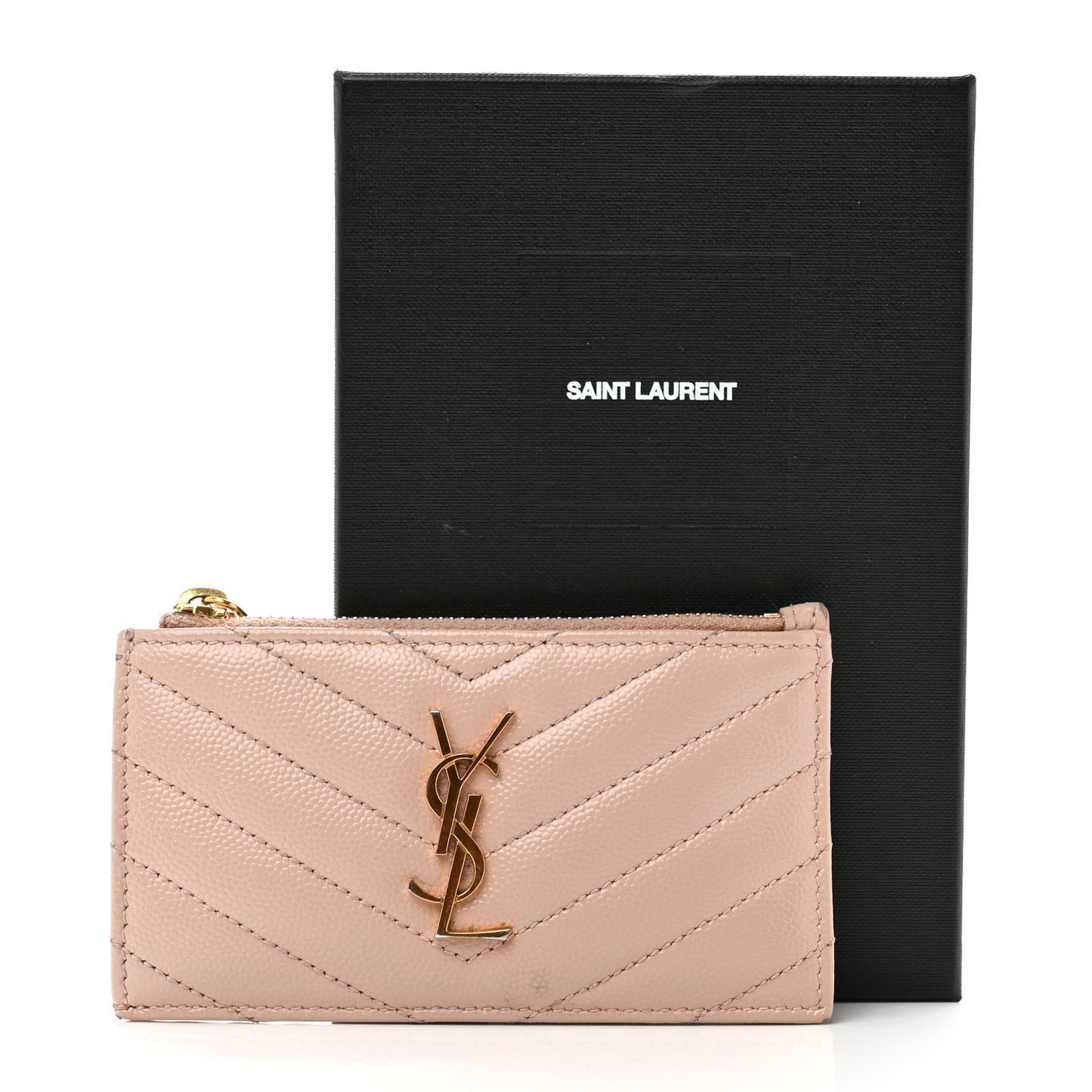 Grain De Poudre Matelasse Chevron Monogram Fragments Zippered Card Case Nude Powder