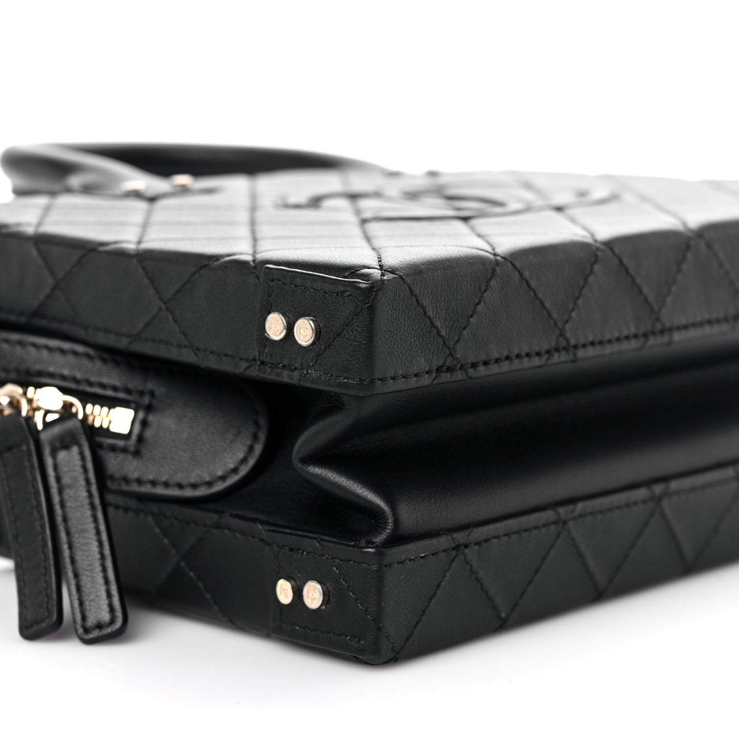 Calfskin Quilted Studded Square Vanity Case Black