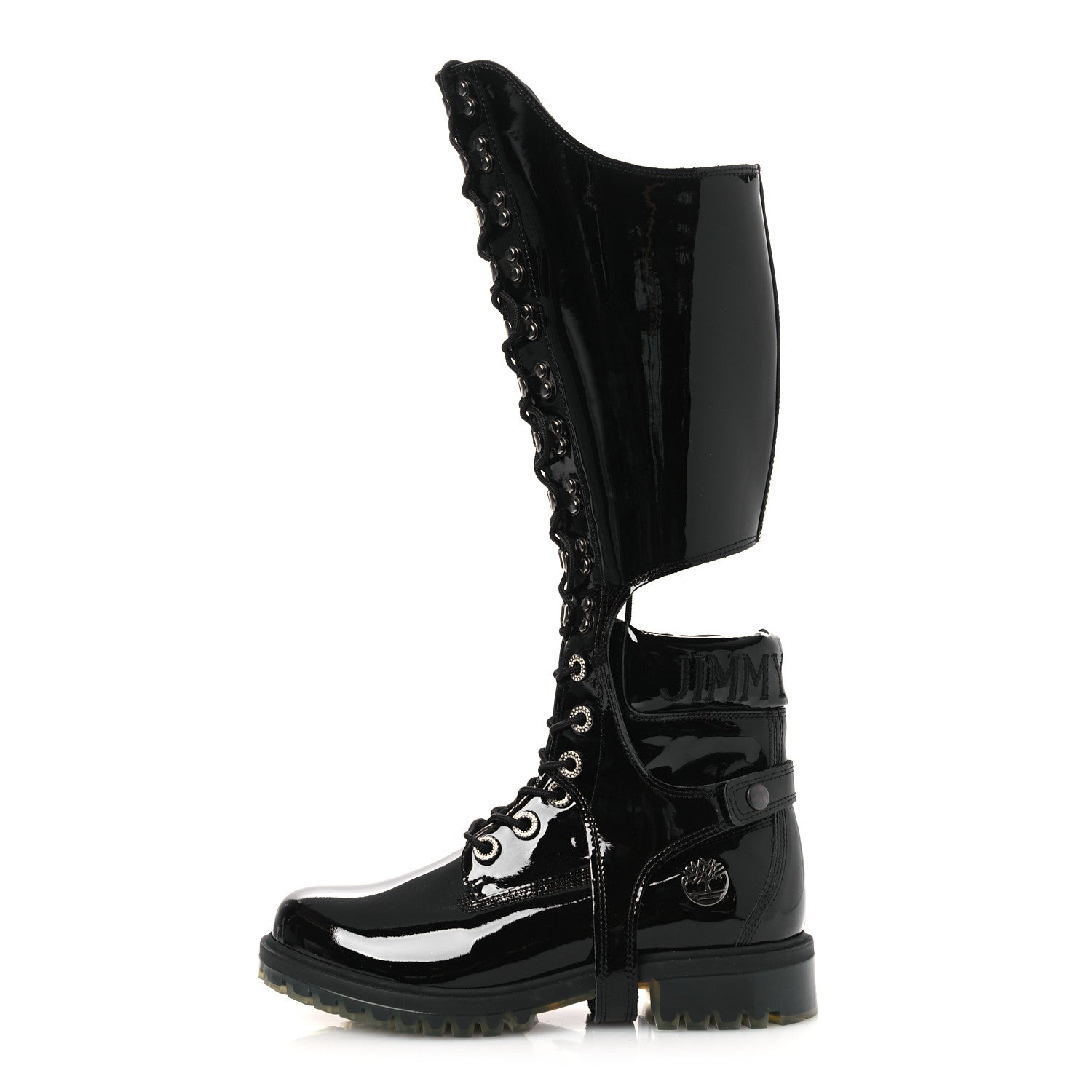 Jimmy Choo X TIMBERLAND Patent Crystal Womens Vibram Knee High Boots 8.5 Black 1 of 12