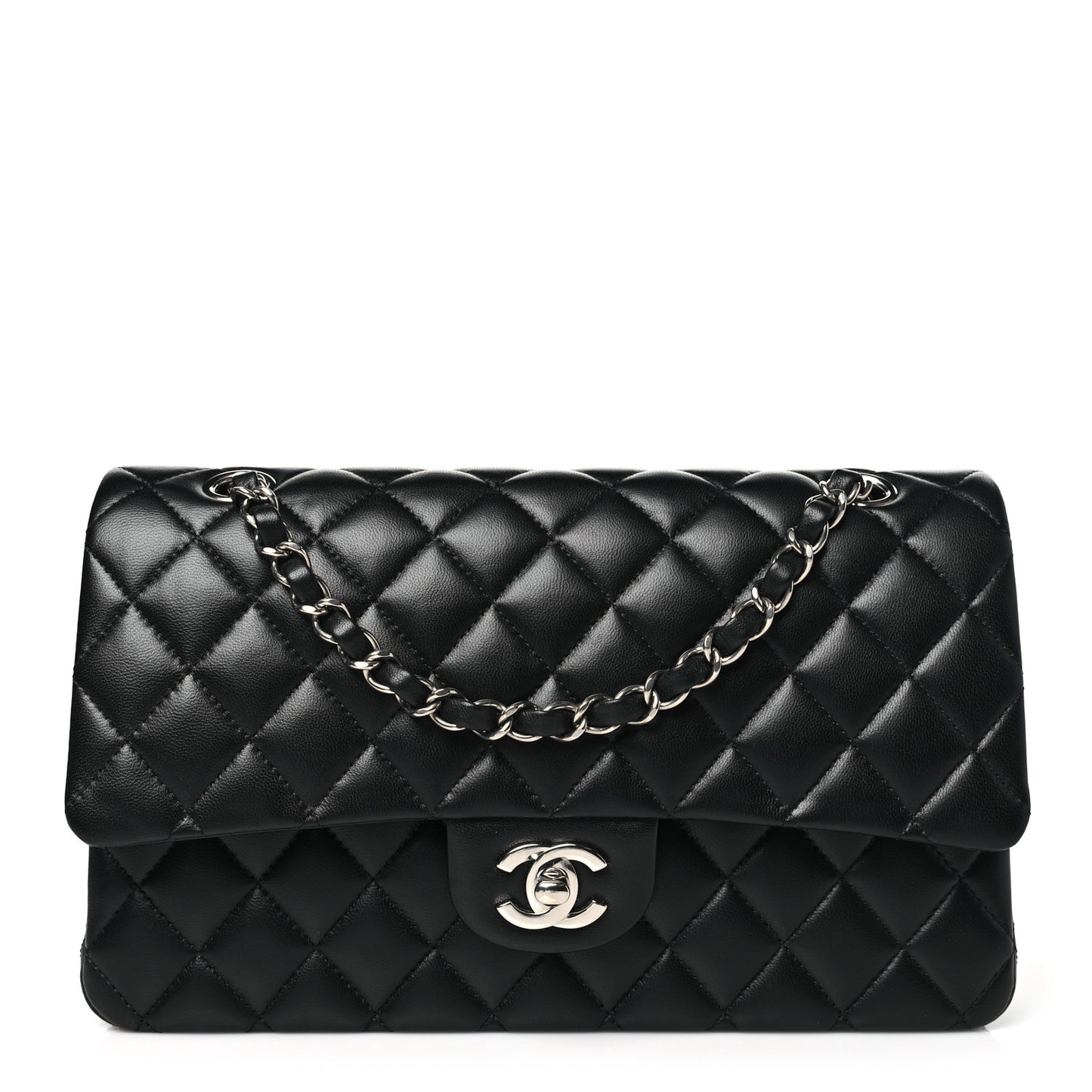 Lambskin Quilted Medium Double Flap Black Pink