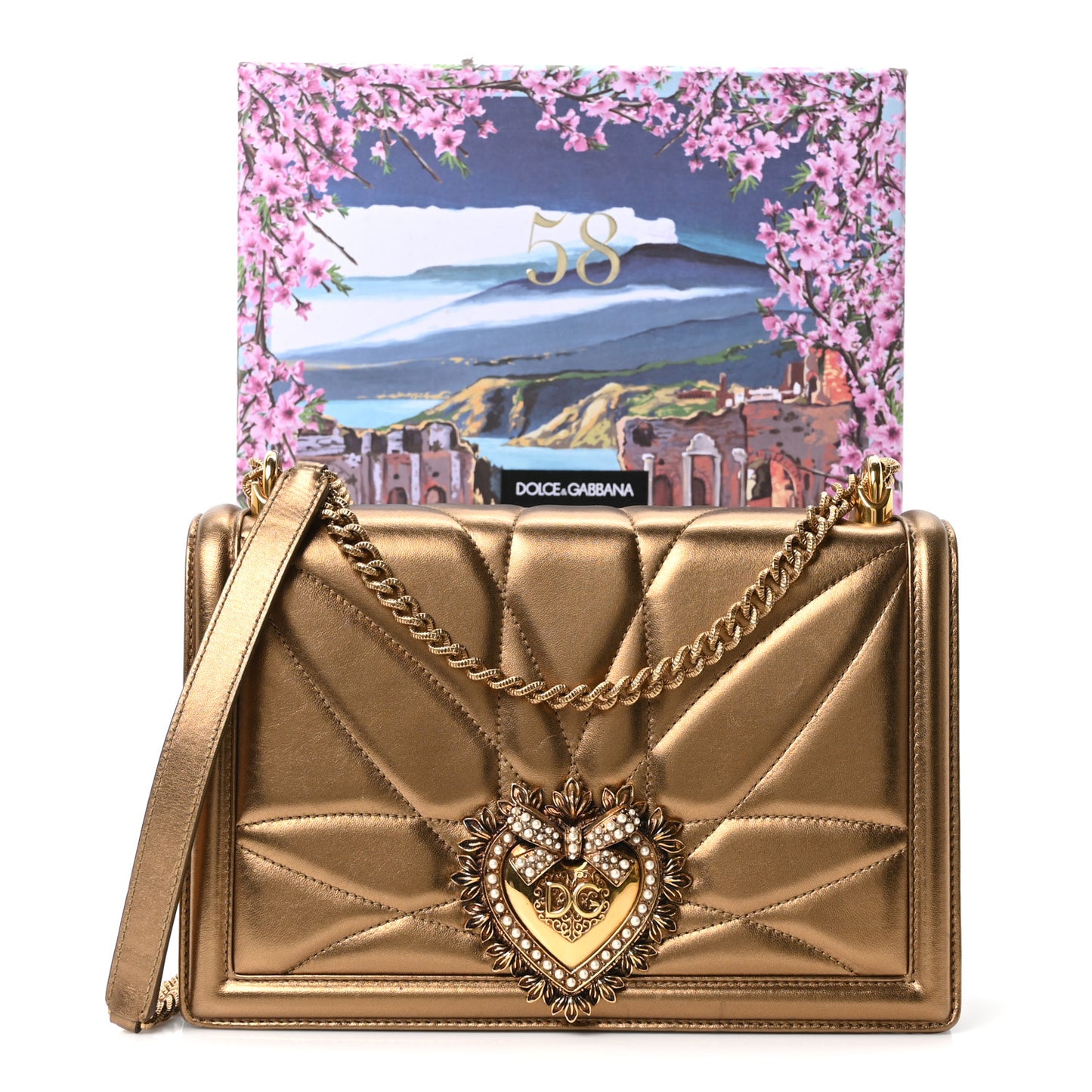 Metallic Nappa Quilted Medium Devotion Crossbody Bag Gold