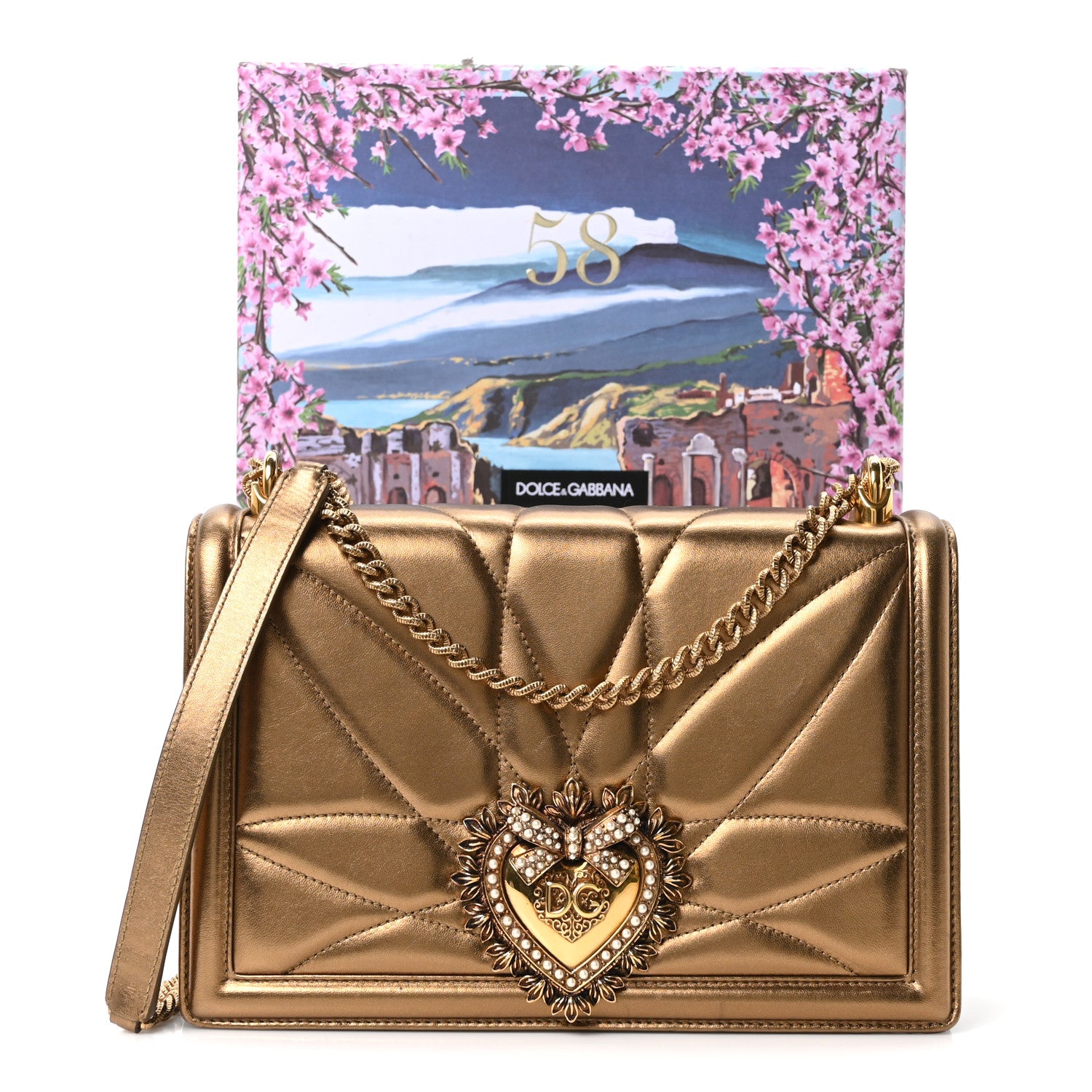 Dolce & Gabbana Metallic Nappa Quilted Medium Devotion Crossbody Bag Gold 10 of 10