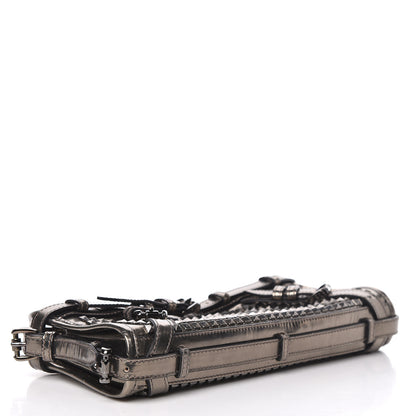 Burberry Metallic Patent Studded Wristlet Clutch Pewter 4 of 16