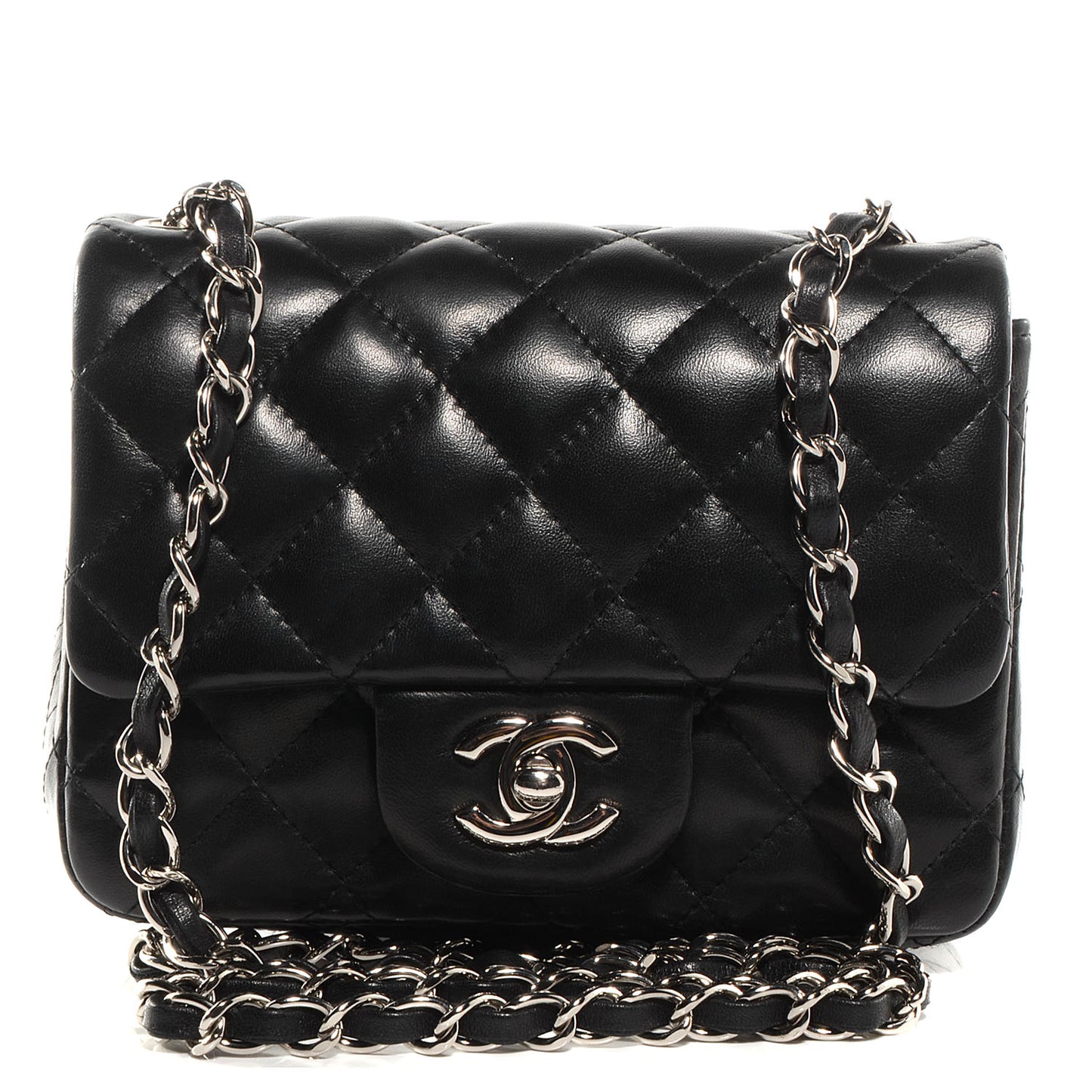 Lambskin Quilted Mini Square Flap Black