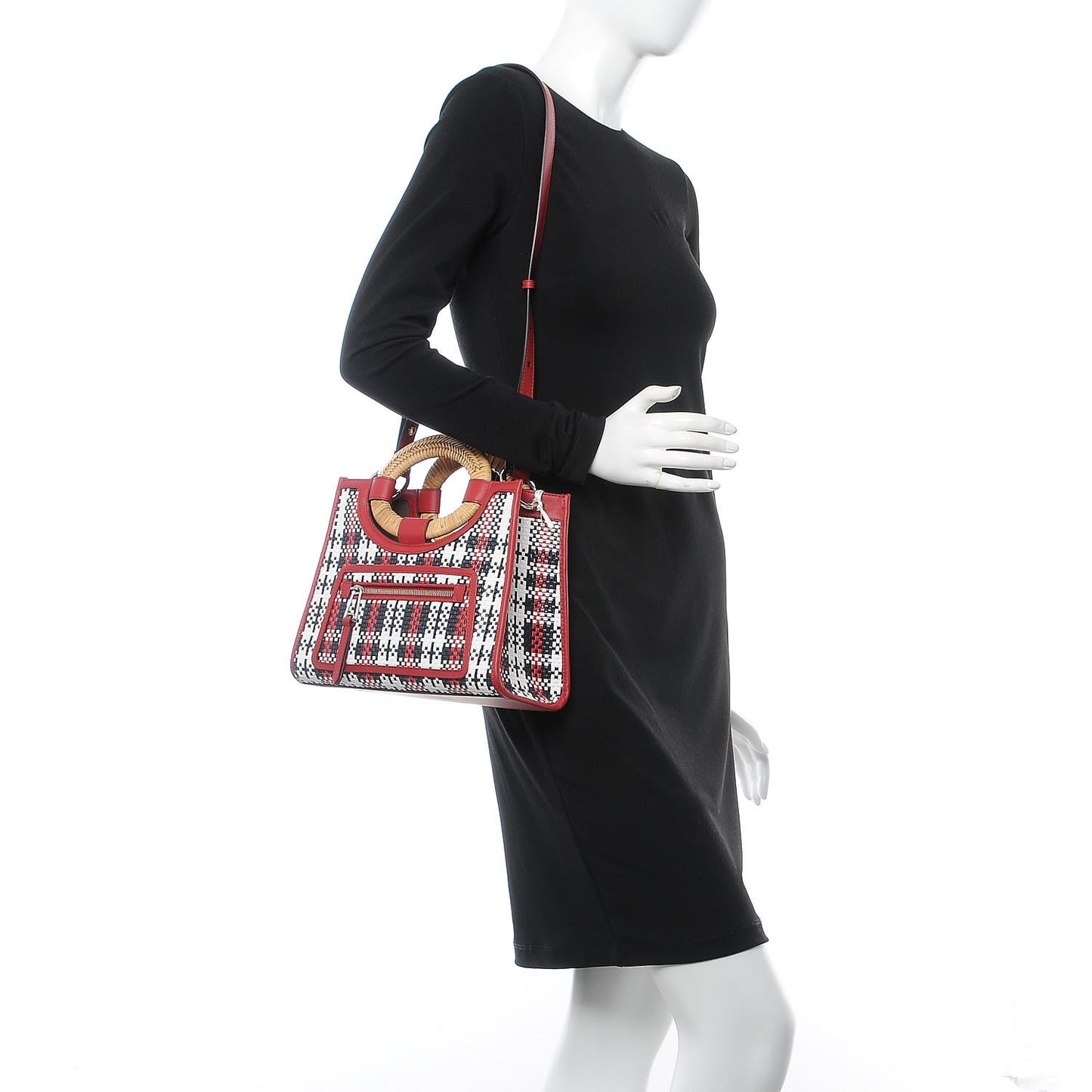 Vitello Century Wicker Tartan Plaid Woven Small Runaway Shopper Tote White Blue Fragola