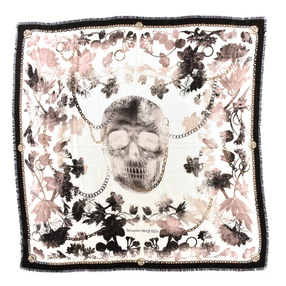 Alexander McQueen Silk Chiffon Floral Skull Scarf Black Ivory Rose 1 of 3