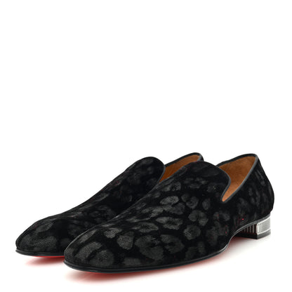 Christian Louboutin Velvet Jacquard Mens Captain Colonnaki Leopard Flat Loafers 44 Black 2 of 8