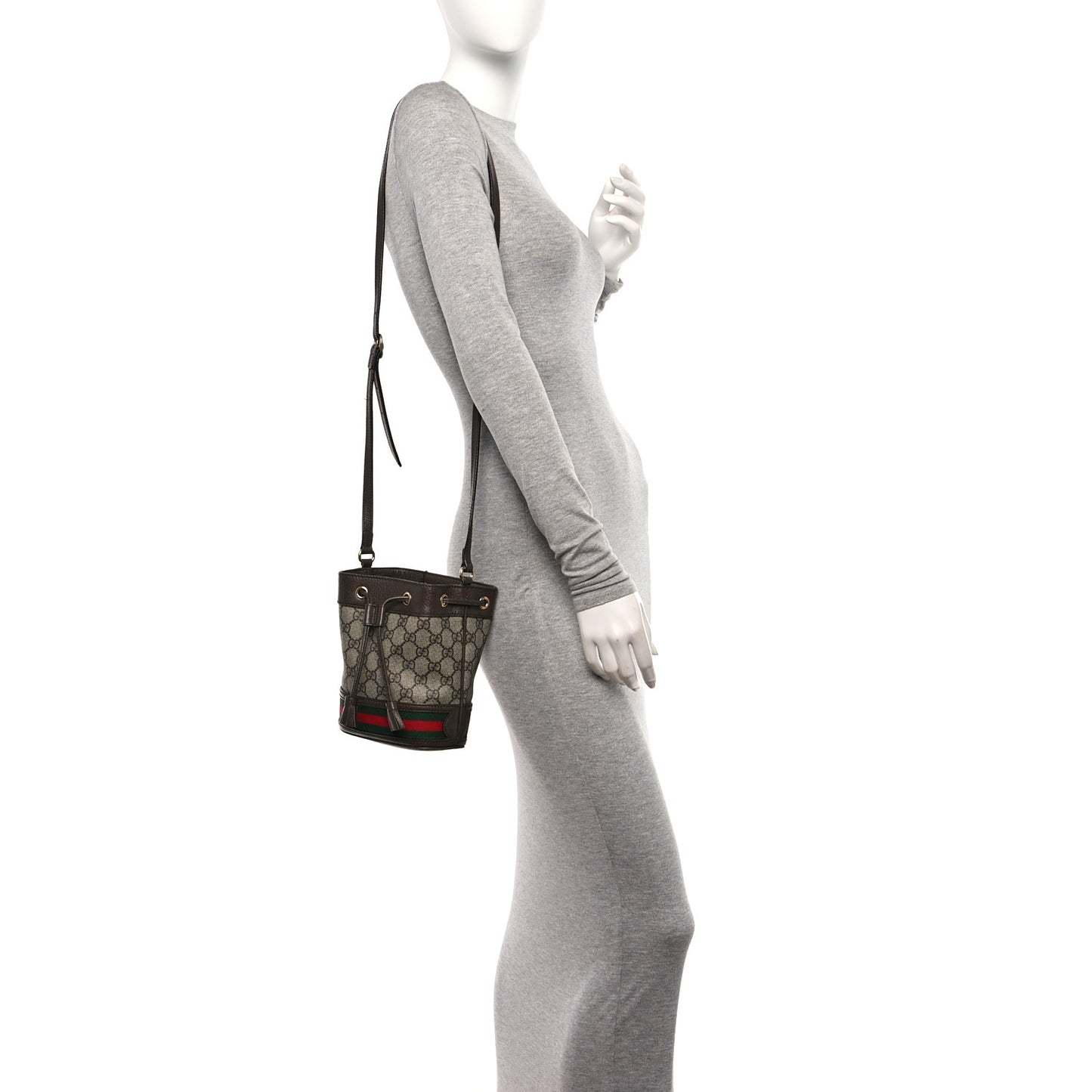 GG Supreme Monogram Web Mini Ophidia Bucket Bag Brown