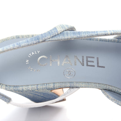 Chanel Denim Lambskin Cap Toe CC Slingback Pumps 35 Light Blue White 8 of 11