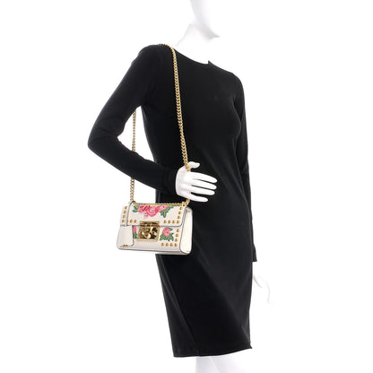 Gucci Calfskin Floral Embroidered Small Padlock Shoulder Bag White 2 of 18