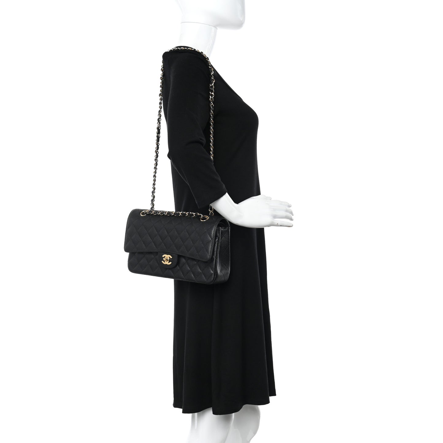 Caviar Quilted Medium Double Flap Black