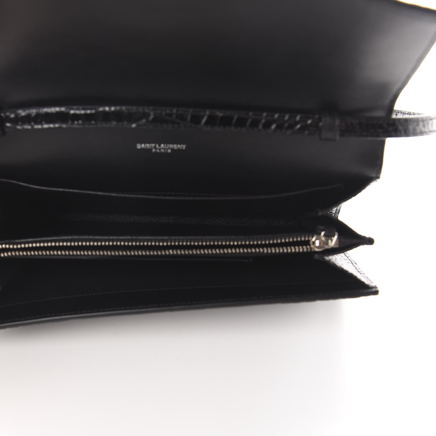 Saint Laurent Calfskin Crocodile Embossed Monogram Uptown Crossbody Black 4 of 10