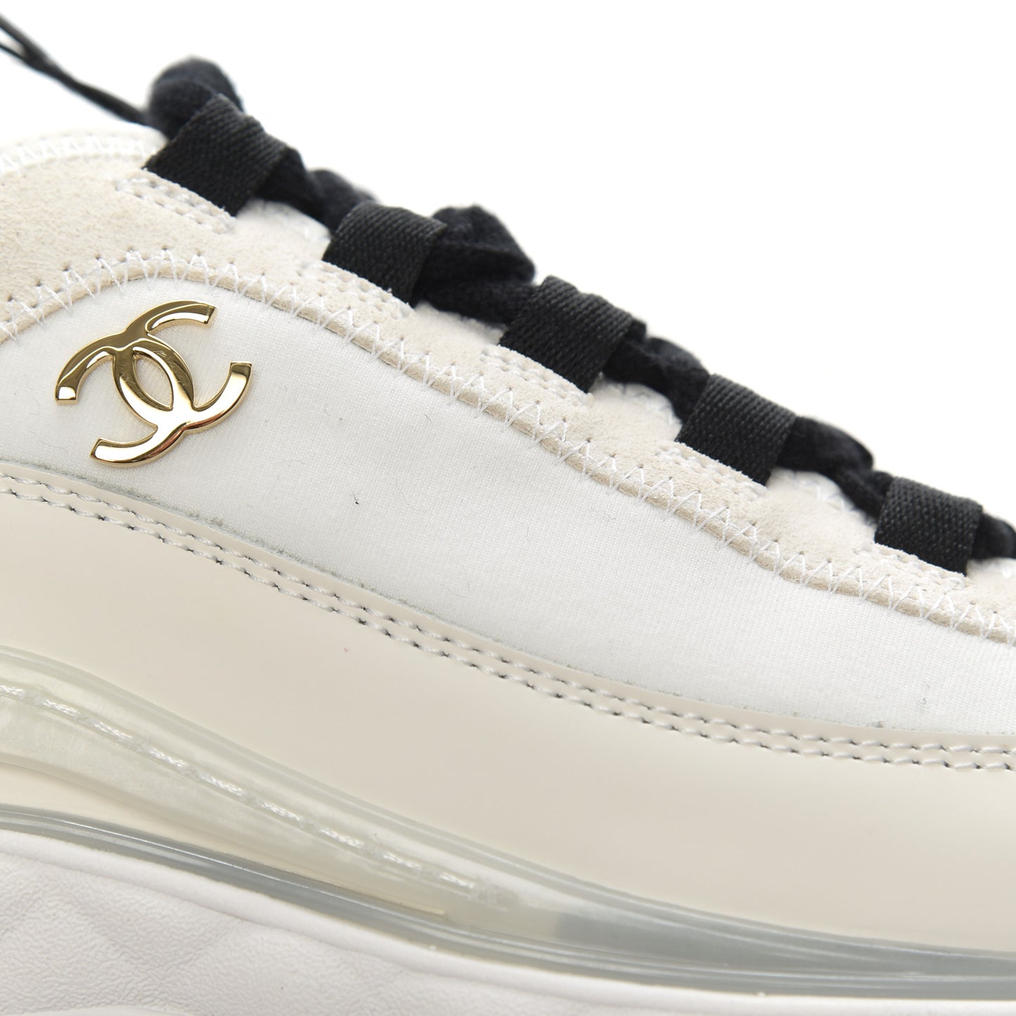 Velvet Calfskin Mixed Fibers CC Sneakers 35.5 Ivory Black