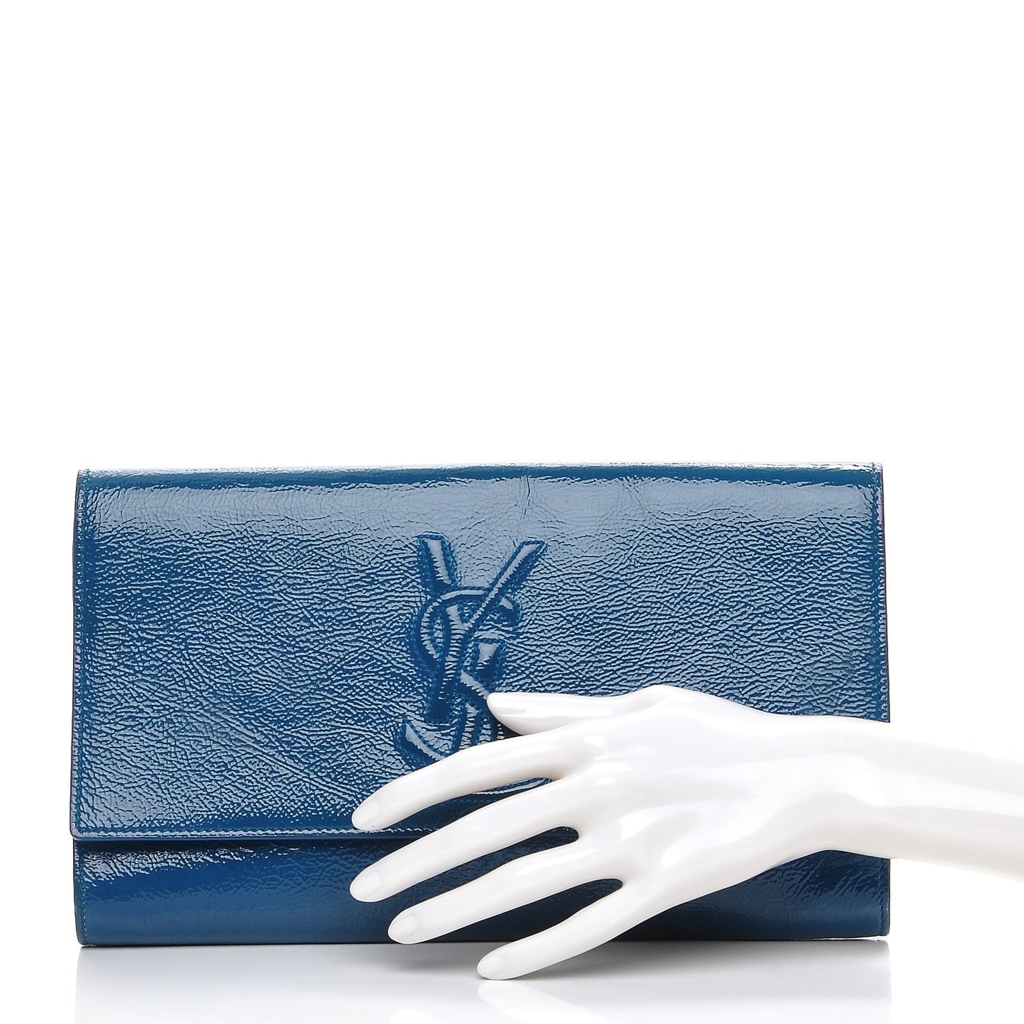 Textured Patent Large Belle de Jour Clutch Blue