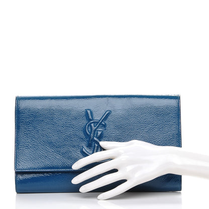 Saint Laurent Textured Patent Large Belle de Jour Clutch Blue 2 of 7