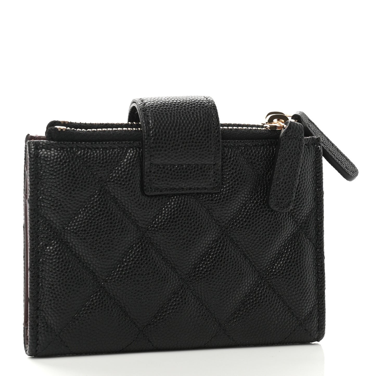 Caviar Quilted Compact Zipped Pocket Wallet Black