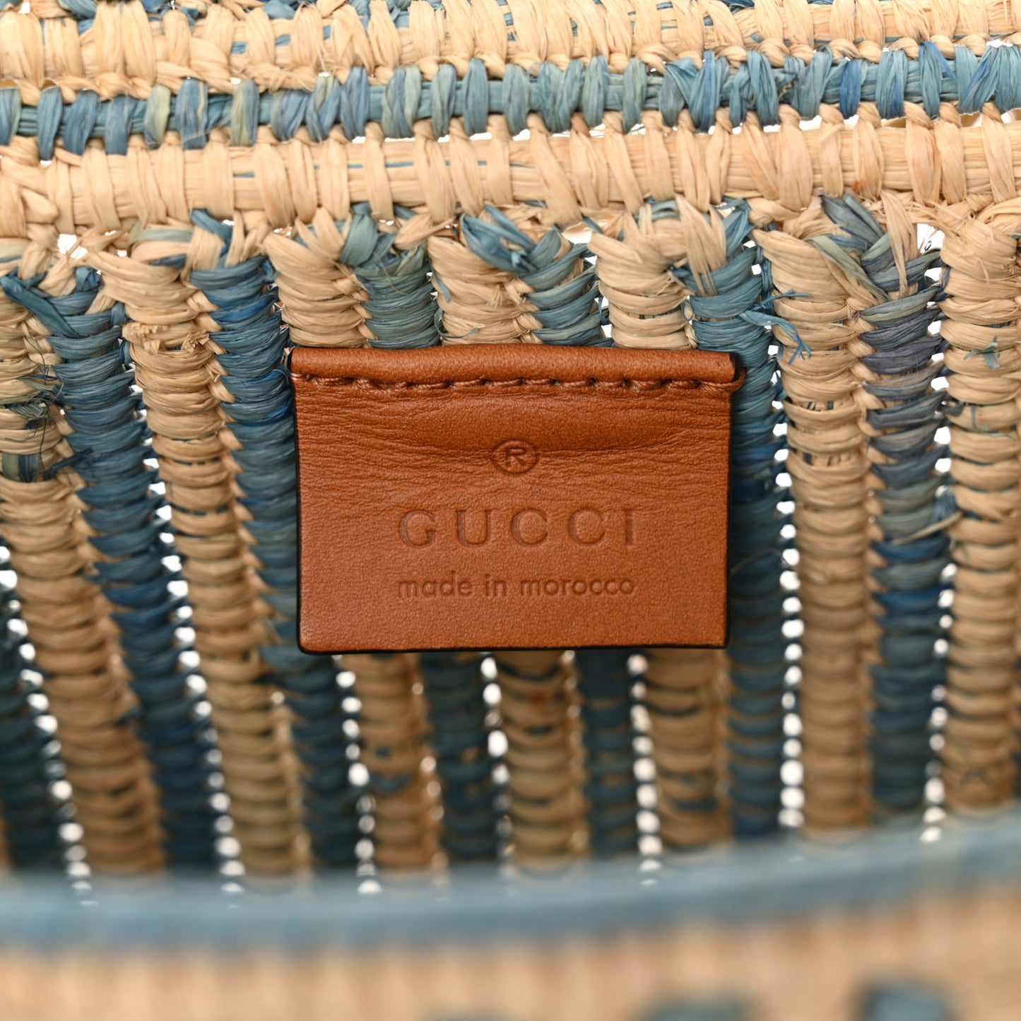 Raffia Woven Small GG Marmont Shoulder Bag Natural Light Blue