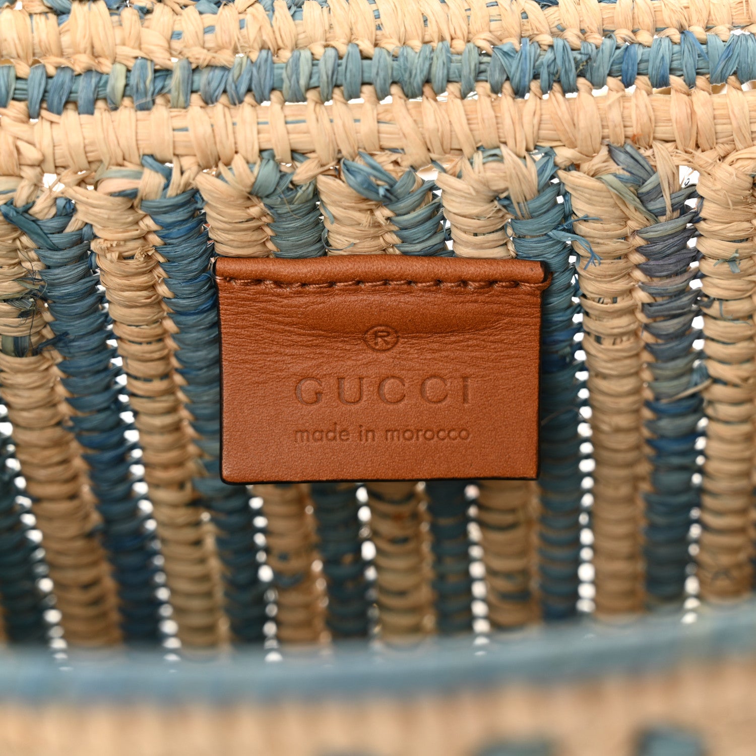 Gucci Raffia Woven Small GG Marmont Shoulder Bag Natural Light Blue 6 of 11