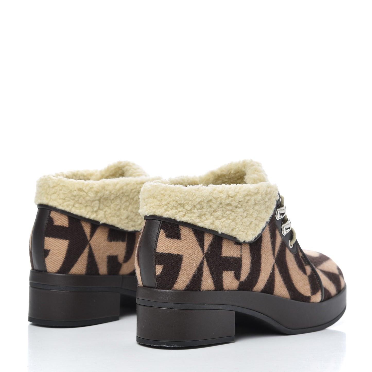 Wool Faux Shearling G Rhombus Womens Victor Ankle Boots 36.5 Beige Cocoa