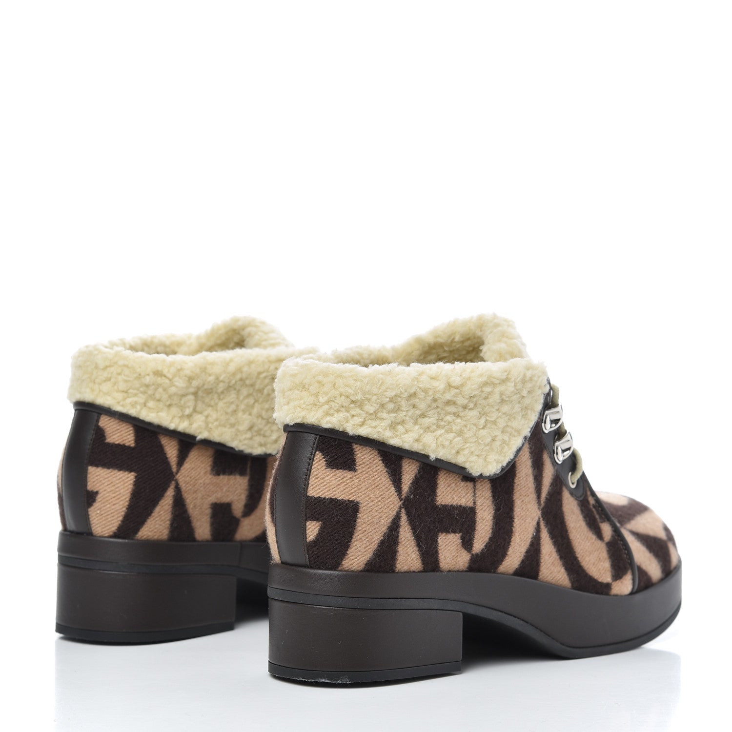 Gucci Wool Faux Shearling G Rhombus Womens Victor Ankle Boots 36.5 Beige Cocoa 4 of 20