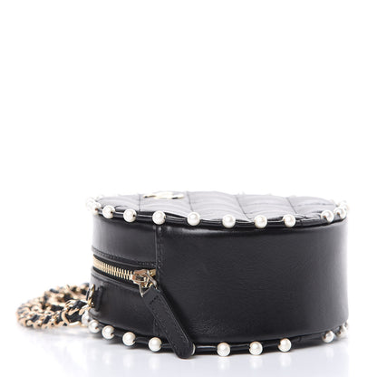 Chanel Calfskin Quilted Pearl Round Clutch With Chain Black 4 of 10