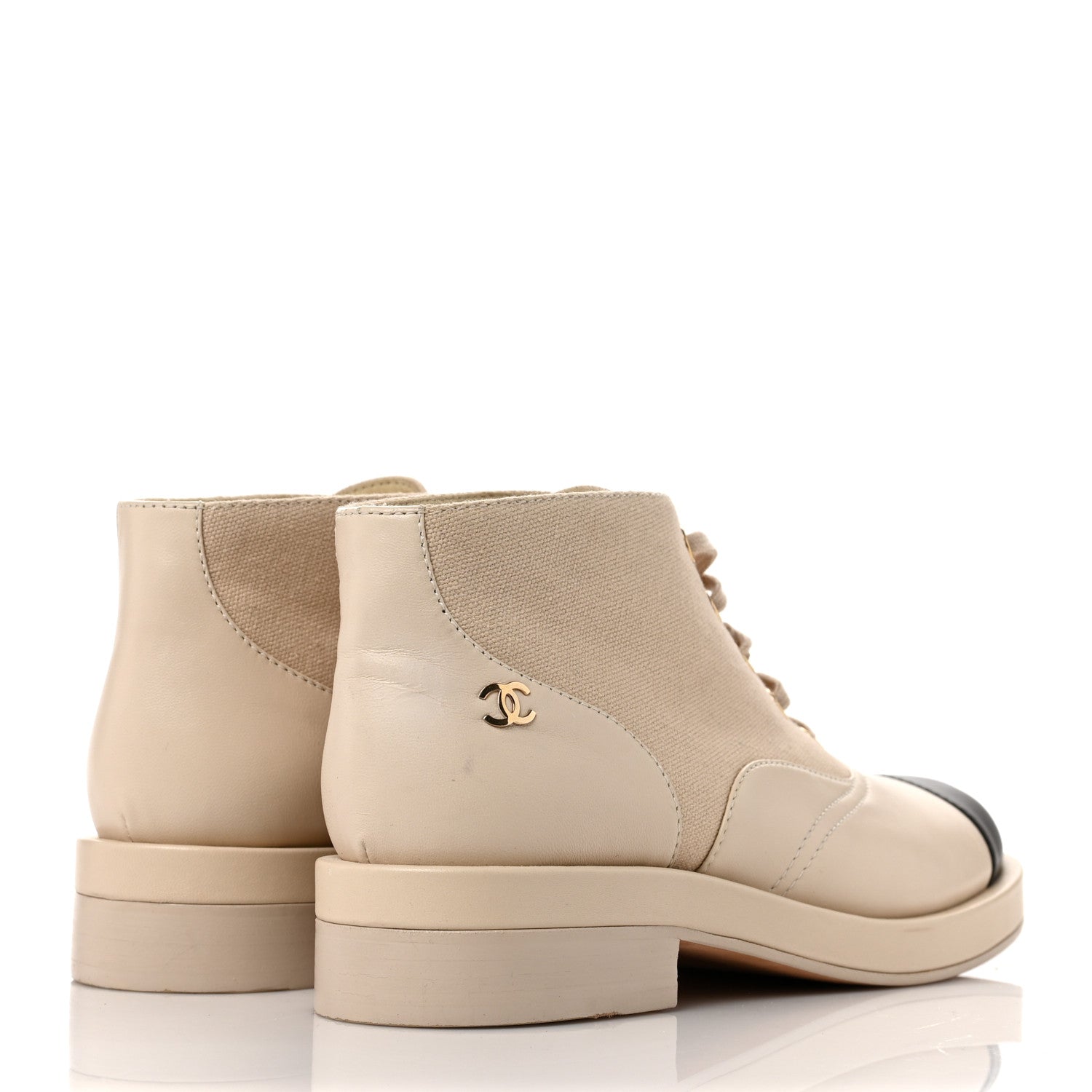 Chanel Lambskin Canvas Short Boots 40 Black Beige 3 of 9