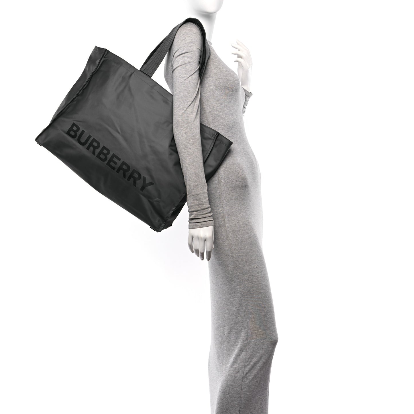 Nylon Logo Trench Tote Bag Charcoal Grey
