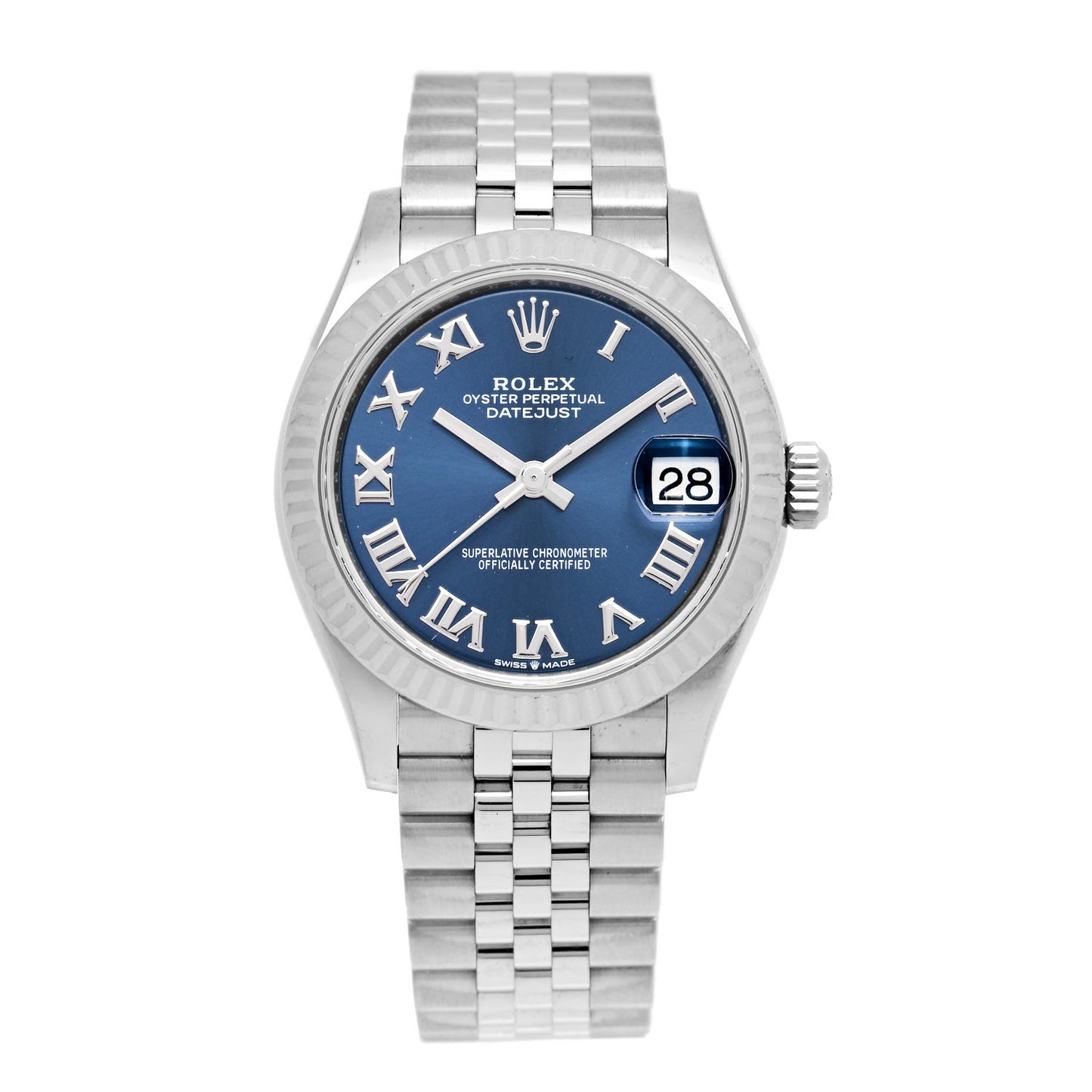 Stainless Steel 18K White Gold 31mm Oyster Perpetual Datejust Watch Bright Blue Roman 278274