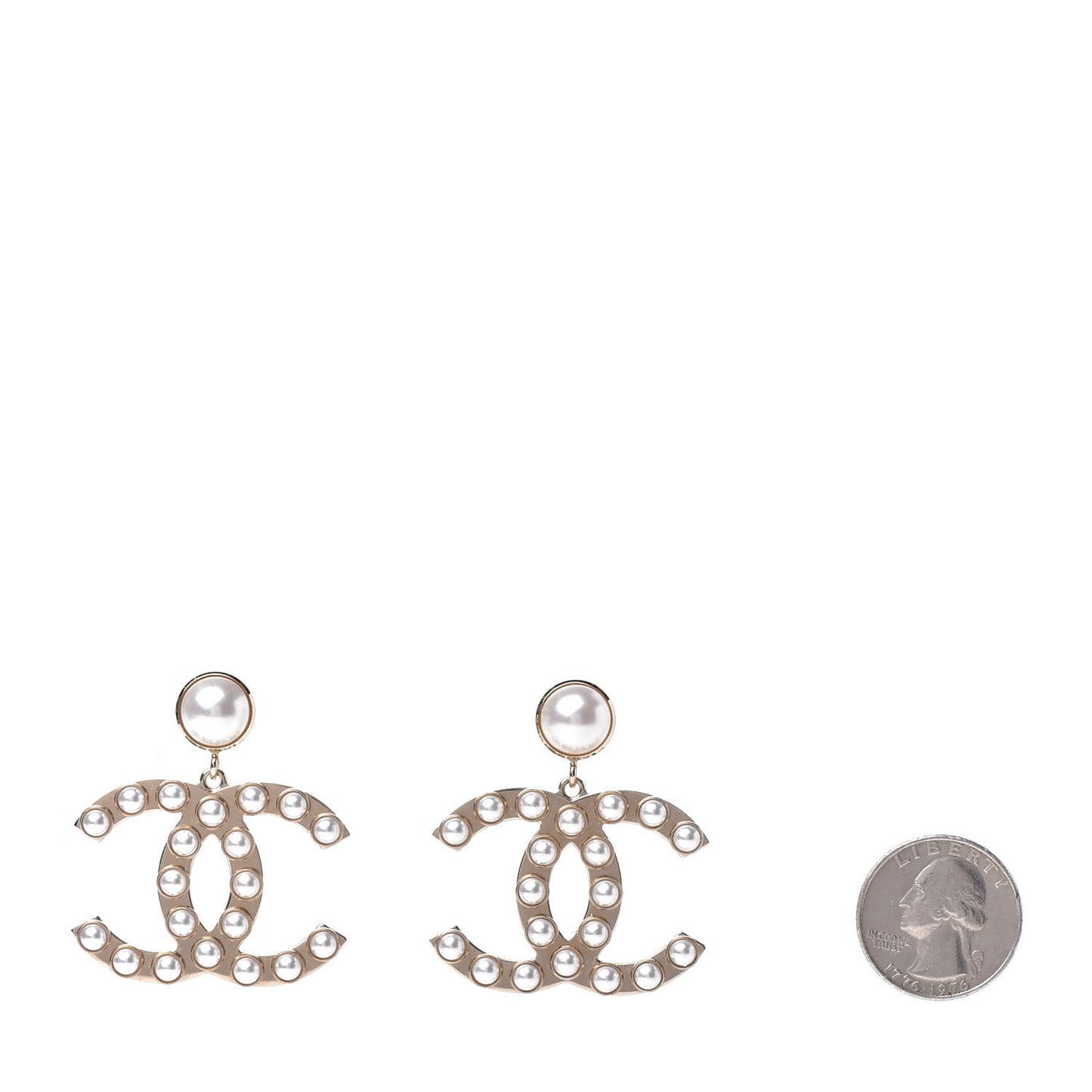 Pearl CC Drop Earrings Gold