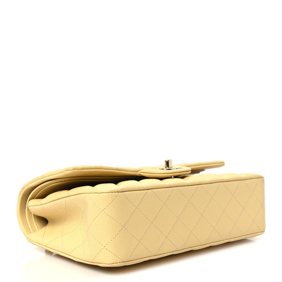 Caviar Quilted Medium Double Flap Light Yellow