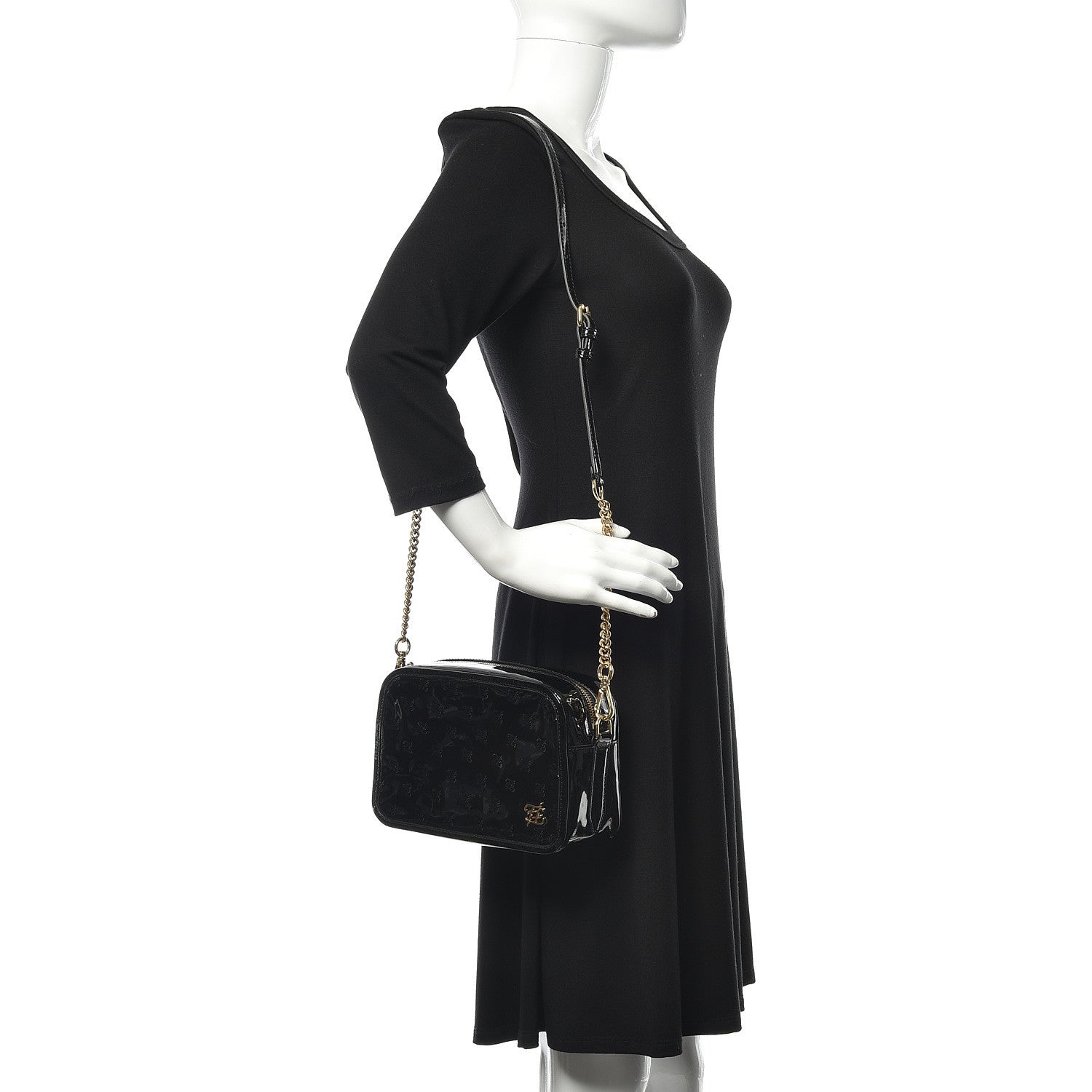 Fendi Vitello Vernice Mou Karligraphy Embossed Camera Case Black 2 of 10