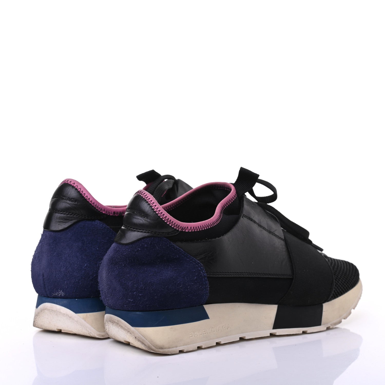 Balenciaga Calfskin Neoprene Mesh Suede Womens Race Runner Sneakers 37 Black Bleu Pink 4 of 8