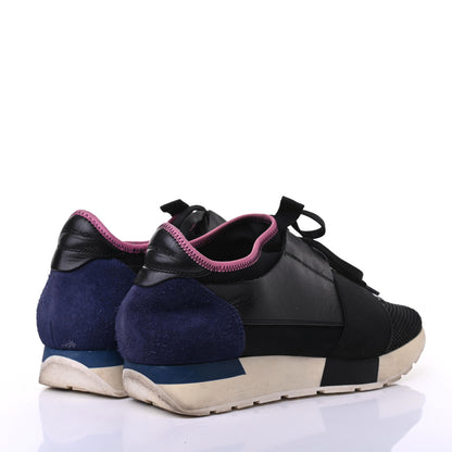 Balenciaga Calfskin Neoprene Mesh Suede Womens Race Runner Sneakers 37 Black Bleu Pink 4 of 8