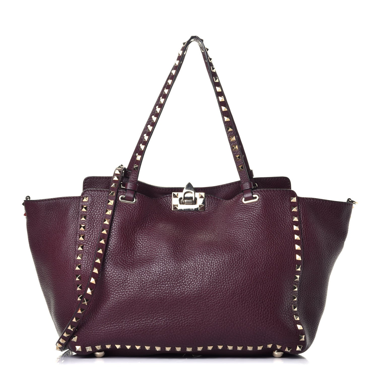 Valentino Garavani Pebbled Calfskin Medium Rockstud Tote Rubin 1 of 10