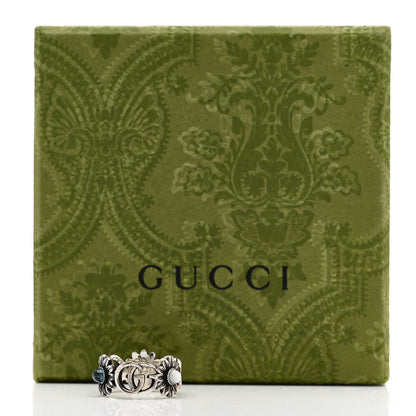 Gucci Sterling Silver Topaz Mother of Pearl Turquoise Resin Double G Flower Ring 49 5 3 of 7