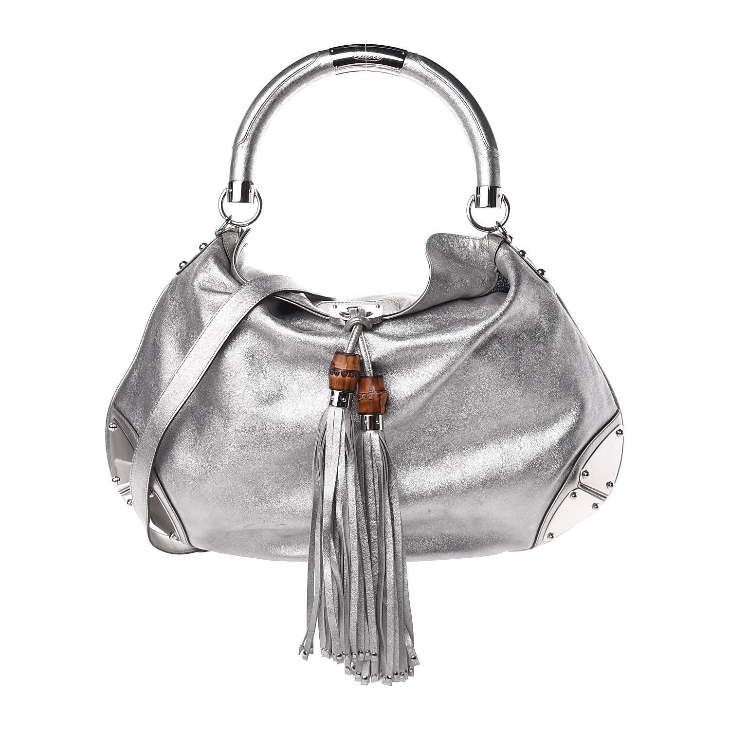 Gucci Metallic Calfskin Large Indy Top Handle Hobo Silver 1 of 14