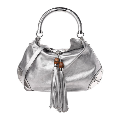 Gucci Metallic Calfskin Large Indy Top Handle Hobo Silver 1 of 14
