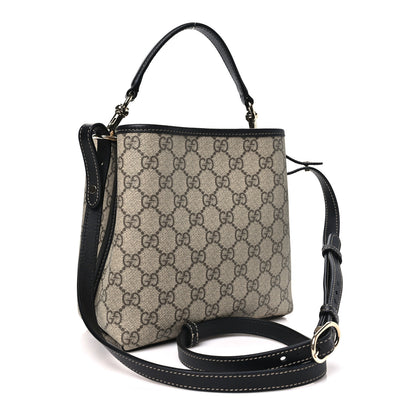 Gucci GG Supreme Monogram Emblem Mini Bucket Bag Beige Black 3 of 9