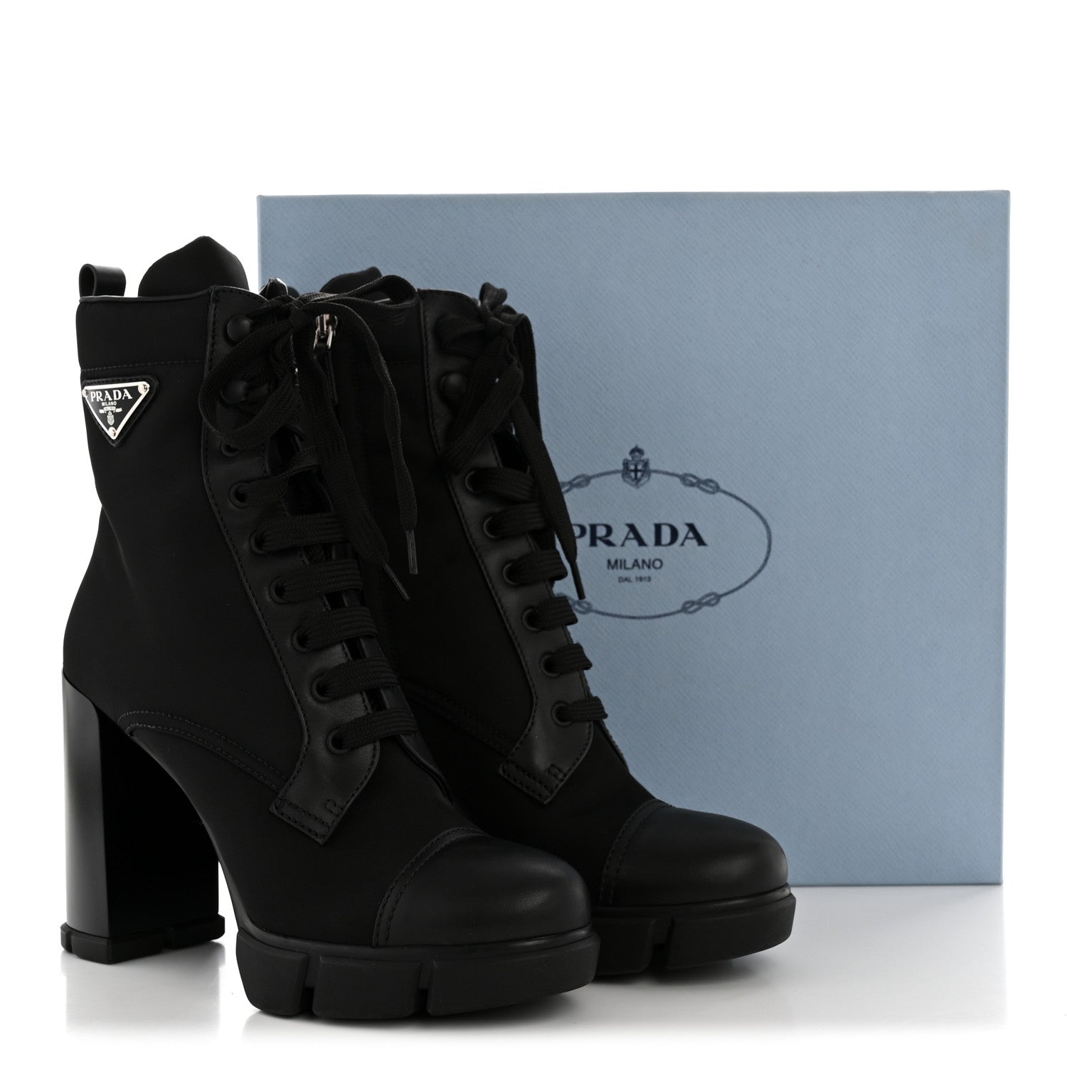 Prada Spazzolato Re-Nylon Metal Triangle Logo 110mm Ankle Boots 40 Black 12 of 12