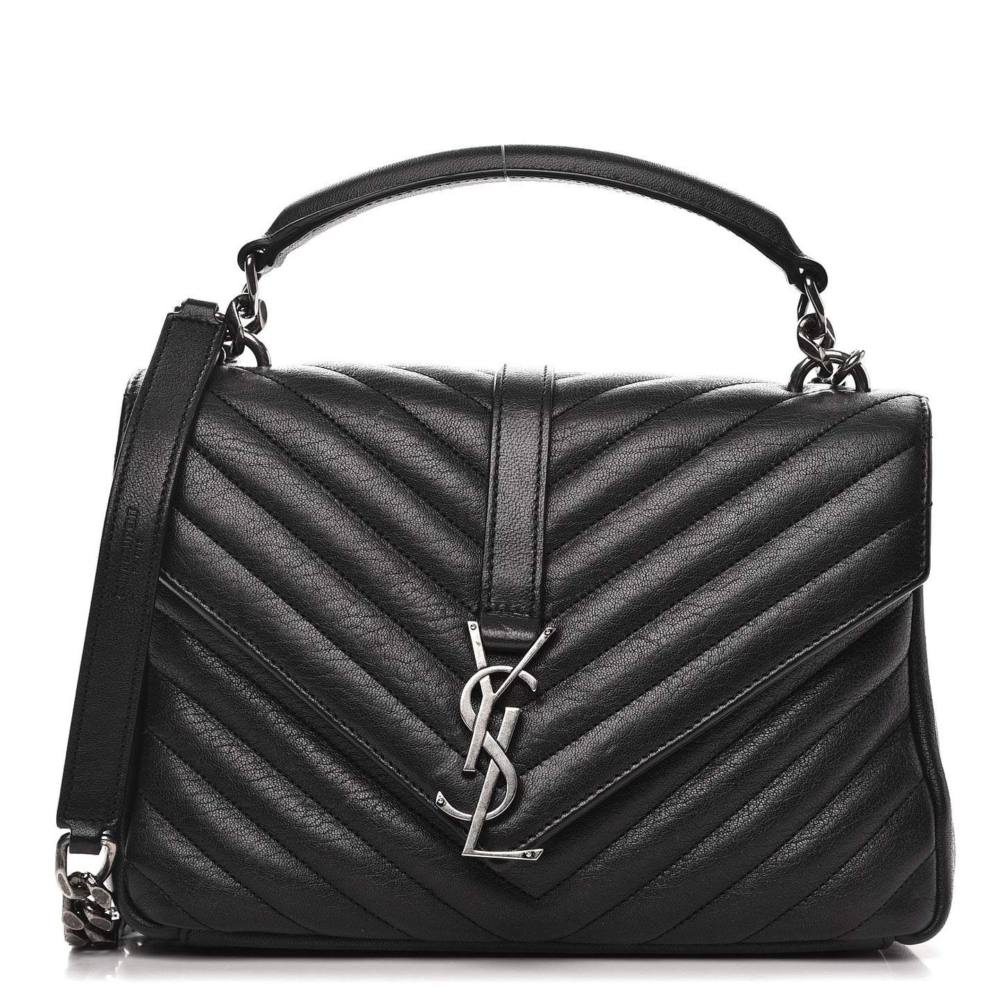 Sheepskin Matelasse Chevron Monogram Medium College Bag Black