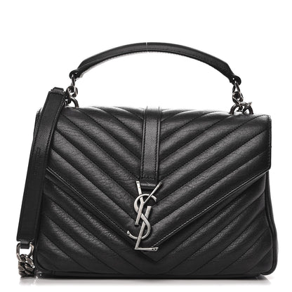 Saint Laurent Sheepskin Matelasse Chevron Monogram Medium College Bag Black 1 of 9