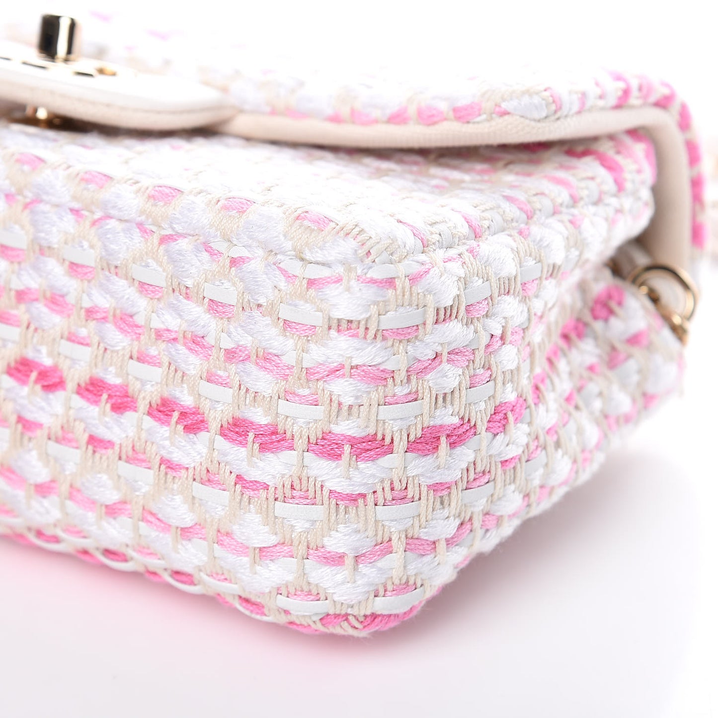 Lambskin Cotton Woven Mini Flap Pink White