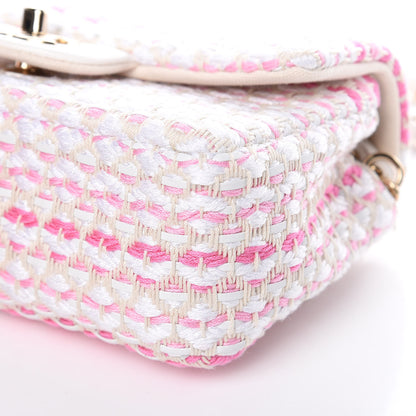 Chanel Lambskin Cotton Woven Mini Flap Pink White 10 of 10