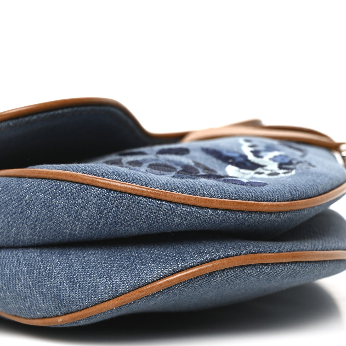 Denim Embroidered Saddle Bag Blue