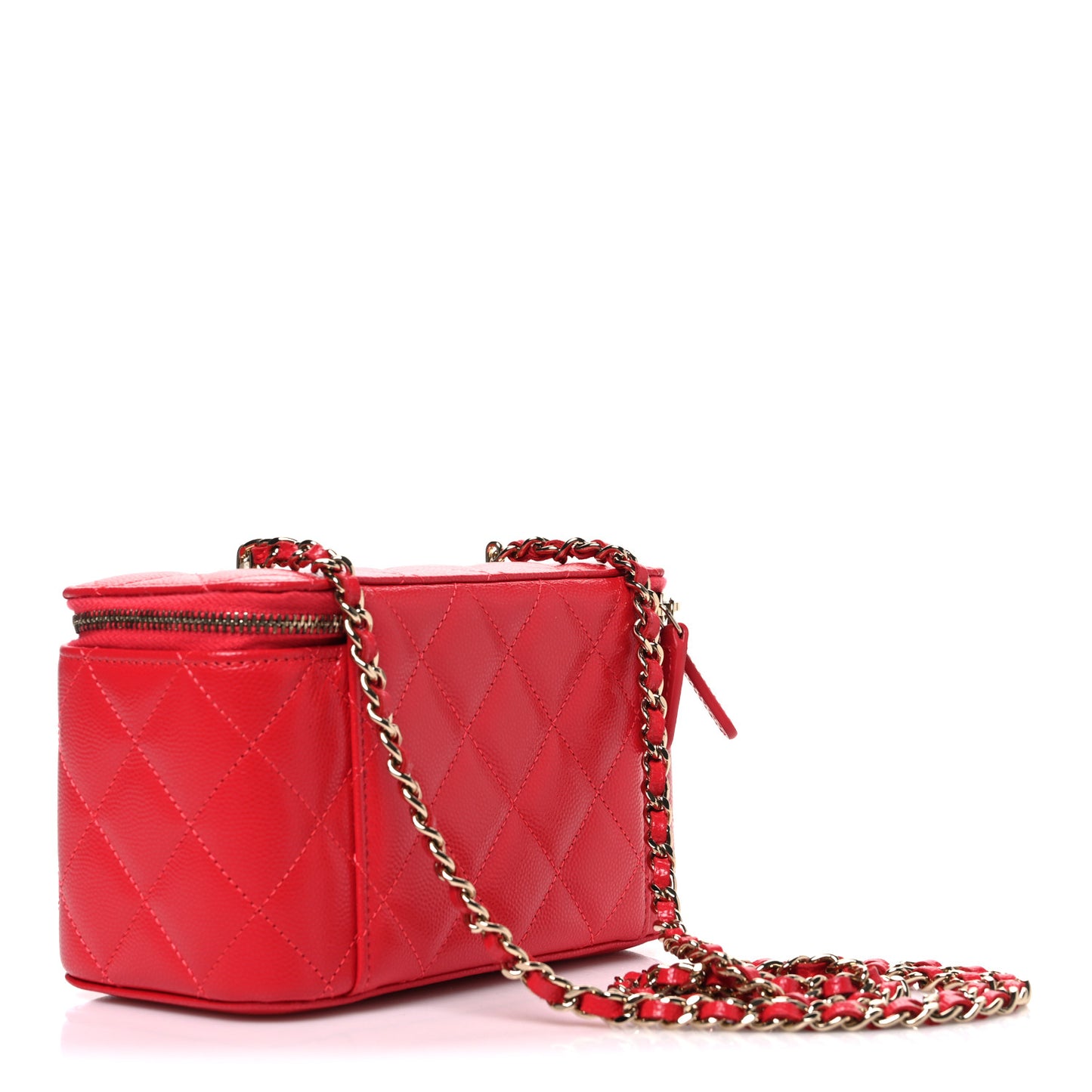 Caviar Quilted Small Vanity Case With Chain Red