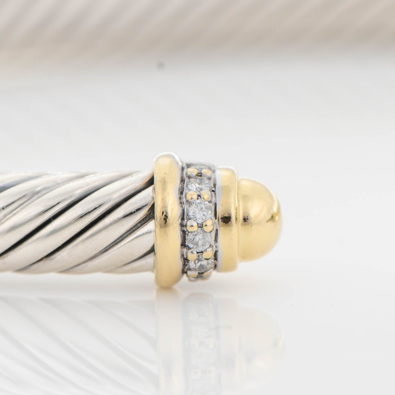 David Yurman Sterling Silver 18K Yellow Gold Diamond 5mm Cable Classics Bracelet 3 of 6