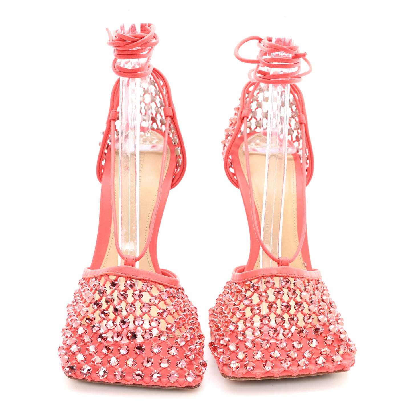 Mesh Nappa Crystal Embellished Sparkle Stretch Ankle Tie 90mm Sandals 38 Sunburst