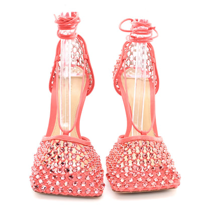Bottega Veneta Mesh Nappa Crystal Embellished Sparkle Stretch Ankle Tie 90mm Sandals 38 Sunburst 3 of 8